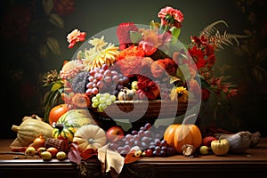 Thanksgiving centerpiece featuring a cornucopia