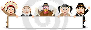 Thanksgiving Characters with Blank Banner
