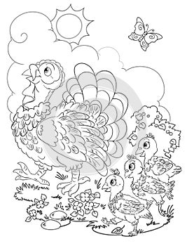 thanksgiving coloring page design with happy turkey family