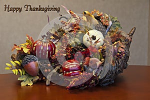Thanksgiving cornucopia arrangement plus sign
