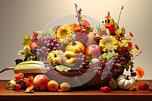 Thanksgiving cornucopia centerpiece filled with