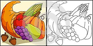 Thanksgiving Cornucopia Coloring Page Illustration