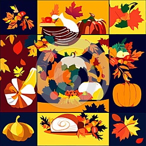 Thanksgiving day background with pumpkins, leaves and autumn fruits. AI Generated