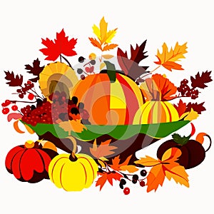 Thanksgiving day background with pumpkins and leaves. Vector illustration. generative AI