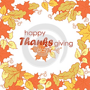 Thanksgiving day. Banner with autumn leaves on white background.