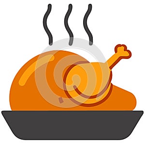 thanksgiving day. banners for web, greeting cards or stickers with traditional festive food: roasted turkey. flat style