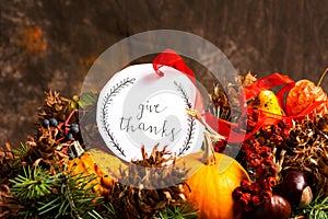 Thanksgiving day card with autumn decorations