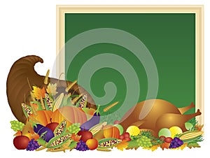 Thanksgiving Day Cornucopia and Turkey Chalkboard Illustration