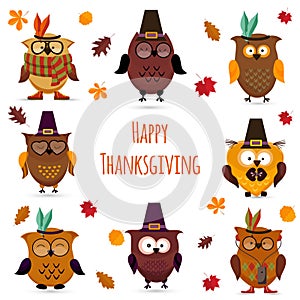 Thanksgiving Day cute owl set
