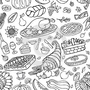 Thanksgiving day doodle icons seamless pattern