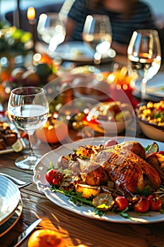 Thanksgiving Day family at the table. Selective focus.