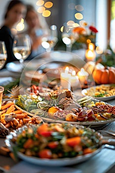 Thanksgiving Day family at the table. Selective focus.