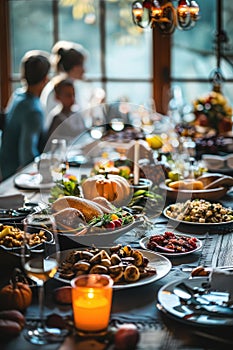 Thanksgiving Day family at the table. Selective focus.