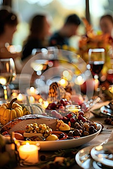 Thanksgiving Day family at the table. Selective focus.