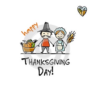 Thanksgiving day, fermers with harvest, sketch for your design