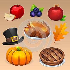 Thanksgiving Day food icons set