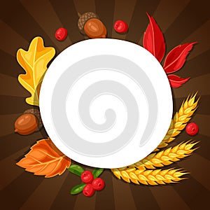 Thanksgiving Day greeting card. Background with copy space and autumn objects