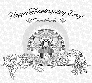 Thanksgiving day greeting card. Various elements for design. Cartoon vector illustration