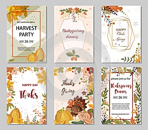 Thanksgiving day greeting cards and invitations and seasonal greetings design.