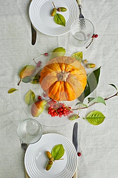 Thanksgiving Day or Halloween dinner table place setting