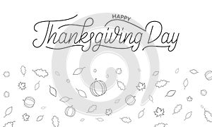 Thanksgiving Day. Happy Thanksgiving Day lettering and autumnal icons of pumpkin and fall leaves