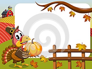 Thanksgiving day horizontal frame pilgrim turkey pumpkin