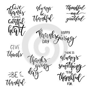 Thanksgiving Day lettering set. Give thanks. Hand written Vector Design