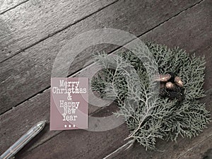 Thanksgiving day. Merry Christmas & happy new year written on paper with ornaments background