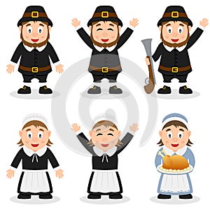 Thanksgiving Day Pilgrim Characters Set photo