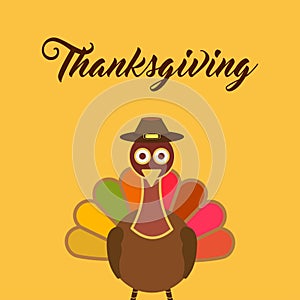 Thanksgiving Day Poster. Beautiful Cartoonic Turkey wearing Hat. photo
