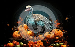 Thanksgiving day with pumpkins and turkey drawing background