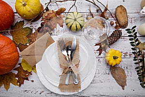 Thanksgiving dinner . Autumn composition on wooden background