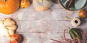 Thanksgiving dinner background with pumpkins