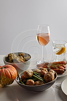 Thanksgiving dinner with baked vegetables served