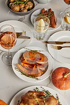 Thanksgiving dinner with baked vegetables served