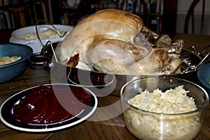 A Thanksgiving dinner complete with a turkey