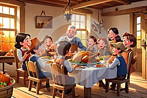 Thanksgiving dinner family gathering rural home