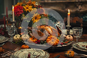 Thanksgiving Dinner, Food, Fruit and vegetable in thanksgiving day soft blurred background