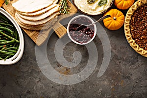 Thanksgiving dinner overhead view