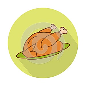 Thanksgiving dinner roast turkey flat icon for apps or websites on green background