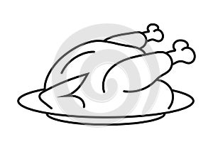 Thanksgiving dinner roast turkey line art icon for apps or websites