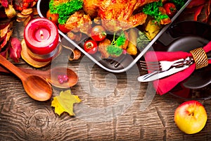 Thanksgiving dinner table served with turkey