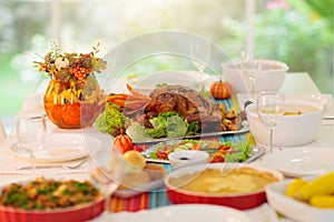 Thanksgiving dinner. Turkey table setting