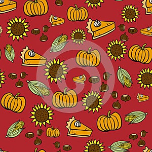 Thanksgiving fall autumn doodle seamless repeat pattern