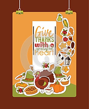 Thanksgiving food vector traditional turkey on holiday dinner in autumn backdrop celebration sticker decoration with