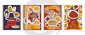 Thanksgiving food vector traditional turkey on holiday dinner in autumn backdrop celebration sticker decoration with