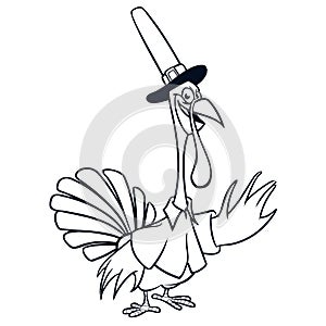 Thanksgiving funny cartoon outline. Vector cartoon turkey for coloring book