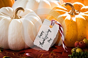 Thanksgiving greeting card with handwriting `Happy Thanksgiving Day`