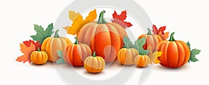 Thanksgiving or Halloween pumpkins background - vector illustration isolated on white