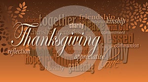 Thanksgiving holiday word montage with leaves